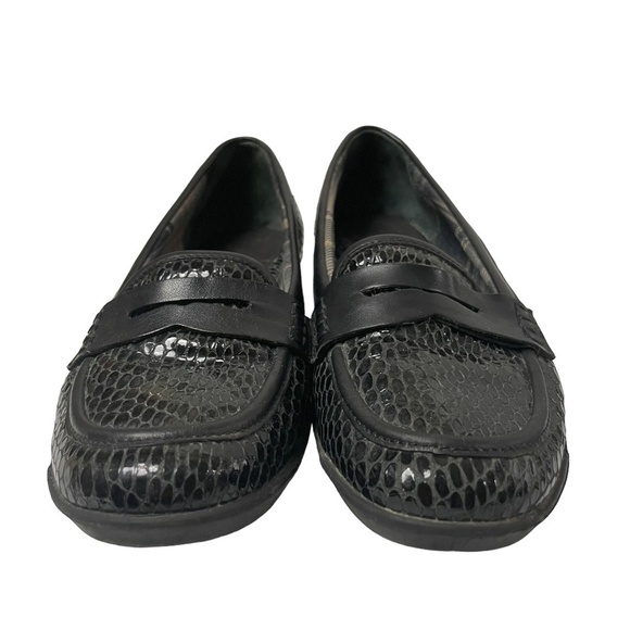 Aquatalia Snakeskin Embossed Leather Penny Loafers Driving Mocs Black Size 6 - Picture 6 of 11